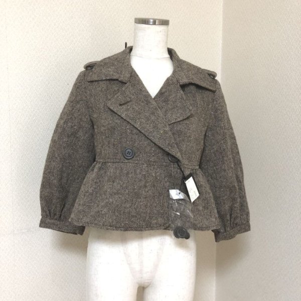 画像1: タグ付き natural vintage 7分袖 ツィード ショートジャケット ショートトレンチ ブラウン M 秋 アウター (1)