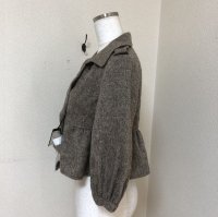 画像2: タグ付き natural vintage 7分袖 ツィード ショートジャケット ショートトレンチ ブラウン M 秋 アウター