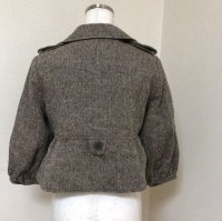 画像3: タグ付き natural vintage 7分袖 ツィード ショートジャケット ショートトレンチ ブラウン M 秋 アウター