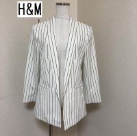 画像1: H&M ショールカラージャケット ストライプ 40号