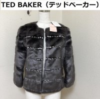 画像1: タグ付き TED BAKER（テッドベーカー）ビジュー付き ファー ショートコート エコファー ノーカラー