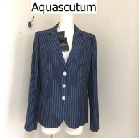 画像1: Aquascutum【アクアスキュータム】レディース リネン テーラードジャケット ネイビー