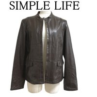 画像1: SIMPLE LIFE シンプルライフ レディース レザージャケット 　バンドカラー　羊革　ダークブラウン 11号  レディース アウター