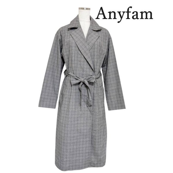 画像1: Anyfam　組曲　エニィファム　レディース　トレンチコート　グレンチェック　グレー　スプリングコート　秋コート (1)
