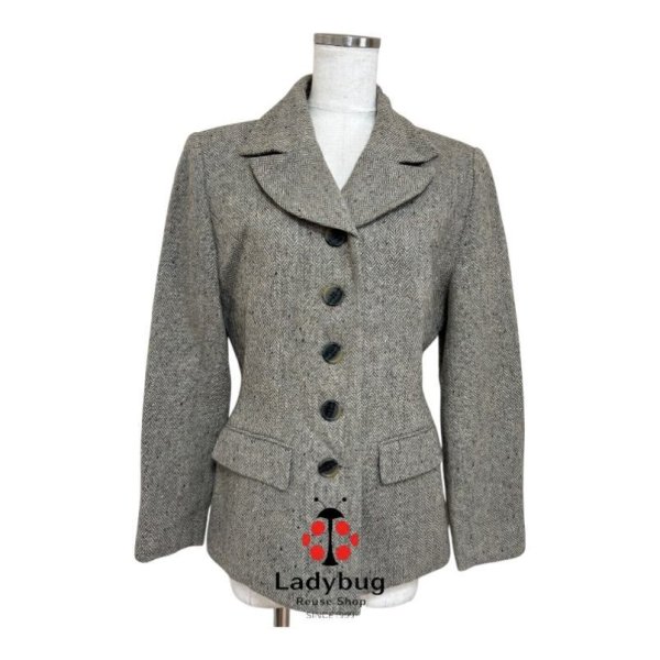 画像1: I-NOBEL　レディース　テーラードジャケット　ヘリンボーン　清楚　グレー　38号 (1)