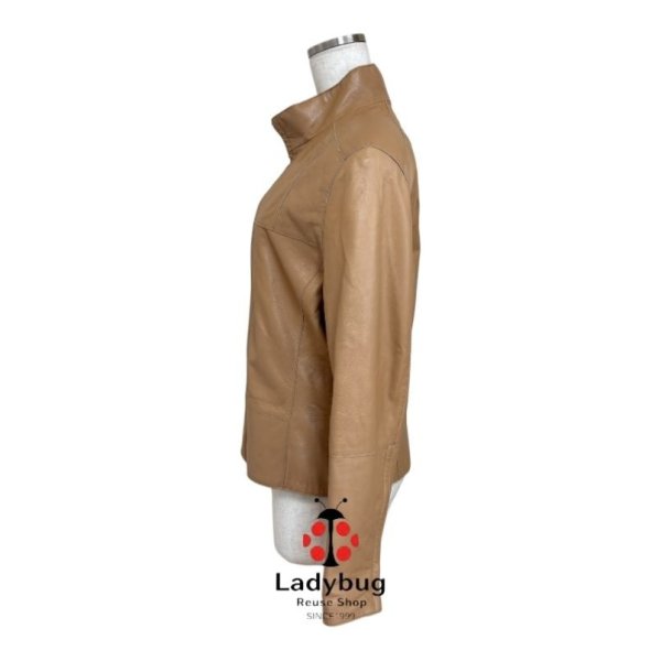 画像2: 古着　羊革　シープスキン　レディース革ジャン　ジップアップブルゾン　ベージュ　9号 (2)