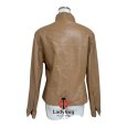 画像3: 古着　羊革　シープスキン　レディース革ジャン　ジップアップブルゾン　ベージュ　9号 (3)