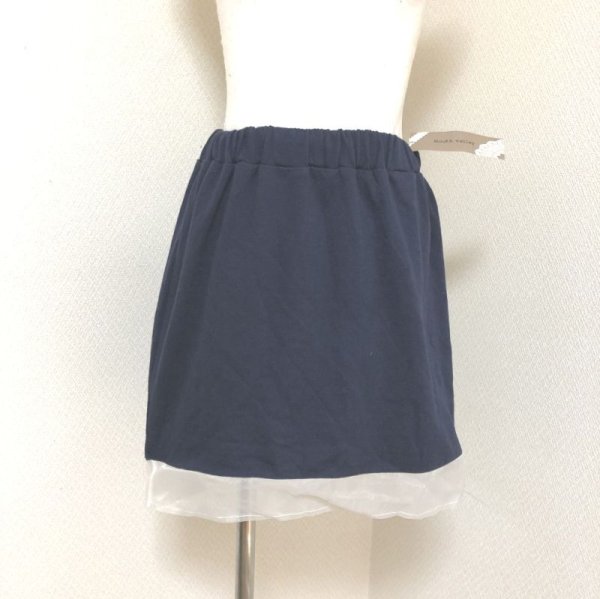 画像1: マウスバレー ウエストゴム 裾シフォン スウェット ミニスカート 紺 (1)