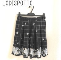画像1: LODISPOTTO（ロディスポット）フラワープリント 幅広 プリーツ スカート 紺