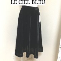 画像1: LE CIEL BLEU ベルベットフレアラインスカート 黒