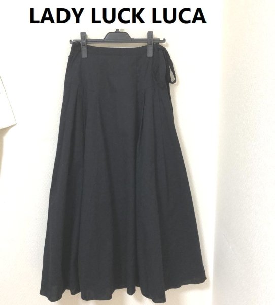 画像1: LUCA/LADY LUCK LUCA（ルカ/レディラックルカ） 部分プリーツ マキシスカート 黒 36 春 秋 (1)