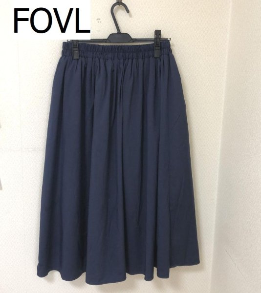 画像1: FOVL ロングフレアスカート ネイビー M サテン (1)