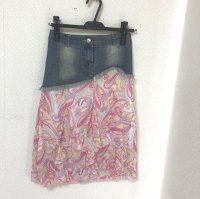 画像1: PARK GIRL スカーフMIX デニムリメイクスカート