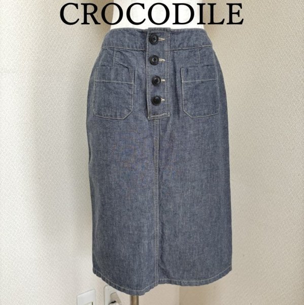 画像1: CROCODILE クロコダイル レディース　大きいサイズ タイトスカート 春夏　ダンガリー 膝丈 L (1)