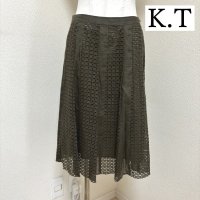 画像1: K.T KIYOKO TAKASE (K.T キヨコ タカセ)　レディース　ひざ丈スカート　夏　アイレットレース　カーキ　9号