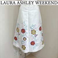 画像1: LAURA ASHLEY WEEKEND　ローラアシュレイ　レディース　ひざ丈スカート　ホワイト　白　花刺繍　フラワー　9号　夏