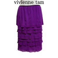 画像1: ヴィヴィアンタム　vivienne tam　タイトスカート　ストレッチ　ひざ丈　ティアードスカート　シルクタッチ　パープル