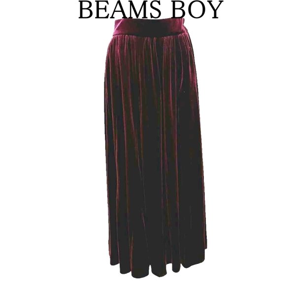 画像1: BEAMS BOY　ロングスカート　別珍　ベルベット　ウエストゴム　えんじ (1)