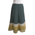 画像1: ホコモモラ　シルクブレンド　ひざ丈スカート　グリーン　3色切り替え　40号　夏 (1)