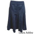 画像1: ローラアシュレイ　Laura Ashley リネンスカート　ひざ丈　パネルスカート　ネイビー　無地　7号 (1)