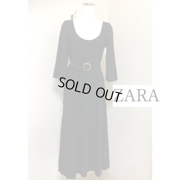 画像1: ZARA レディース　ベルト付き ロング ワンピース 黒 ブラック S　秋 (1)