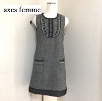 画像1: axes femme｜アクシーズファム オニキスいっぱい ジャンパースカート ひざ丈 ツィード ヘリンボーン