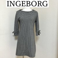 画像1: INGEBORG(インゲボルグ)　ワンピース　膝丈　袖リボン　アンゴラ混　千鳥　日本製　