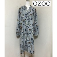 画像1: OZOC　スキッパーワンピース　フラワープリント　花柄　長袖　ブルーグレー