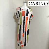 画像1: タグ付き　CARINO　カリーノ　プリントワンピース　接触冷感　膝丈ワンピース　半袖　夏　ストレッチ　M