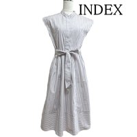 画像1: INDEX　レディース 　ロングワンピース　タフタワンピース　半袖　夏　接触冷感　ストライプ　M