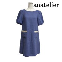 画像1: anatelier　アナトリエ レディース　ワンピース　膝丈　パフスリーブ　フォーマル　ブルー　34号