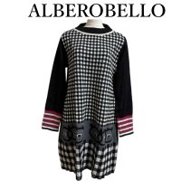 画像1: ALBEROBELLO（アルベロベロ）　ニットワンピース　長袖　膝丈　黒　チェック