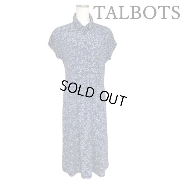 画像1: TALBOTS　タルボット　前ボタン　襟付き　半袖ワンピース　ストレッチ　青　接触冷感　M (1)
