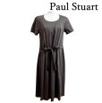 画像1: Paul Stuart(ポールスチュアート) 　半袖ワンピース　ウエストリボン　シルケット　ミモレ丈　ダークブラウン　無地　6 (1)