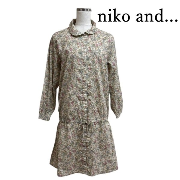画像1: niko and...（ニコアンド）　花柄　シャツワンピース　長袖　襟付き　ベージュ　F (1)