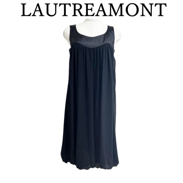 画像1: LAUTREAMONT　ロートレアモン　ノースリーブ　バルーンワンピース　ひざ丈　黒　無地　M (1)