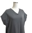 画像4: レディース　ロングワンピース　Vネック　半袖　ミモレ丈　チャコール　M (4)