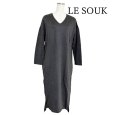 画像1: LE SOUK　ルスーク　ポンチワンピース　Vネック　長袖　ロングワンピース　ダークグレー　F　秋　冬 (1)