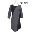 画像1: INDIVI　Aラインワンピース　ウール混　ロングワンピース　グレー　黒　7分袖　M　 (1)