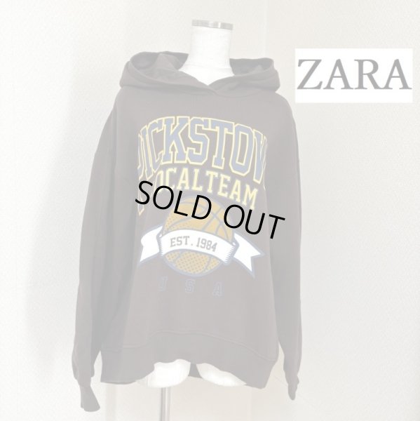 画像1: ZARA ザラ  レディース　フード付き トレーナー ブラウン L 　裏起毛　スローガンプリント　カットソー (1)