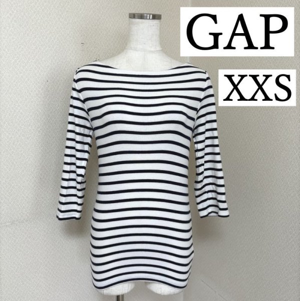 画像1: GAP レディース  カットソー ７分袖 ボーダー XXS (1)