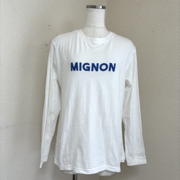 画像1: MIGNON ロゴプリント　レディース　ロングTシャツ 長袖カットソー　ロンＴ　ホワイト (1)