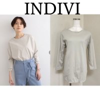 画像1: INDIVI (インディヴィ)　長袖カットソー　洗える　コットン100%　ラウンドヘム　シンプル　ライトベージュ　5号