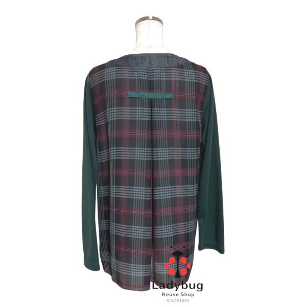 画像4: アルベロベロ　長袖カットソー　Aライン　ロバワッペン　スウェット　デニム　シフォン　切り替え　モスグリーン　チェック　ブラック (4)