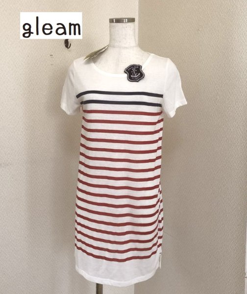 画像1: gleam エンブレム付き 半袖Tシャツ トリコロールボーダー (1)