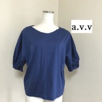 画像1: a.v.v きれいめ Tシャツ ふんわり袖 半袖 ブルー Ｓ 40代 50代