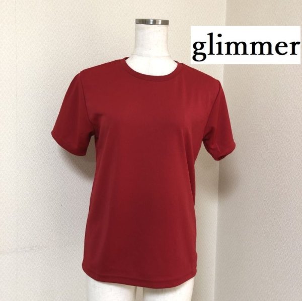 画像1: glimmer レディース スポーツ用 ドライ Tシャツ 半袖 赤 無地 M (1)