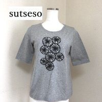 画像1: sutseso（スチェッソ）カットソー レース刺繍 5分袖 グレー 40号 L  40代 51代