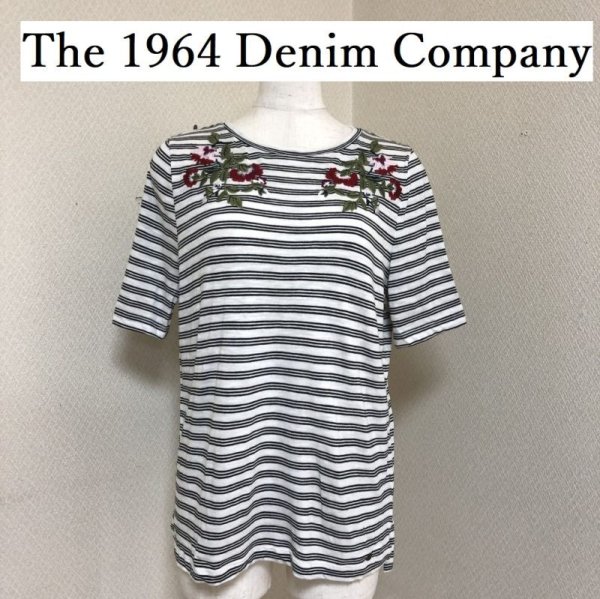 画像1: The 1964 Denim Company レディース Tシャツ 花刺繍 半袖 ボーダー S (1)