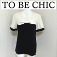 画像1: TO BE CHIC(トゥービーシック)　レディース　カットソー　半袖　コンビ　リボン付き　黒　アイボリー (1)